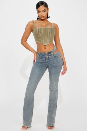 Blue Wash Fashion Nova Cause A Scene Cut Out Stretch Bootcut Women Jeans USA | 509276EUB