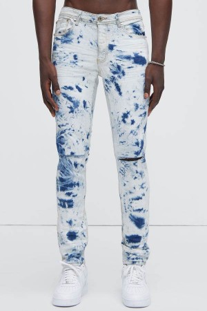 Blue Wash Fashion Nova Drop It Bleached Stacked Skinny Men Jeans USA | 976521AJC