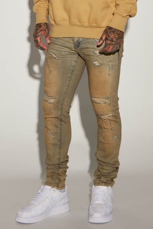 Blue Wash Fashion Nova Get At Me Stacked Skinny Men Jeans USA | 803976DZY