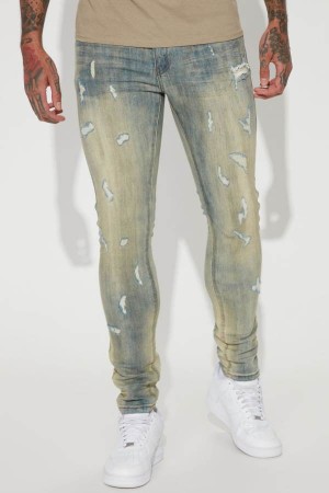 Blue Wash Fashion Nova Good Days RIpped Stacked Skinny Men Jeans USA | 705698FRD