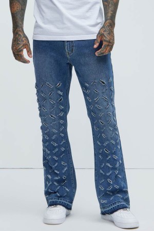 Blue Wash Fashion Nova Harold Stacked Slim Flare Men Jeans USA | 476039IHK