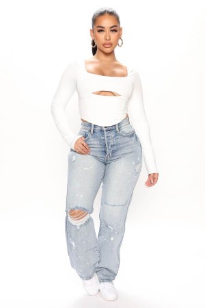 Blue Wash Fashion Nova High School Sweetheart 90's Straight Leg Dad Women Jeans USA | 947518YOR