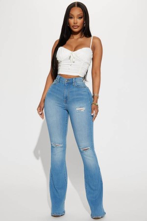 Blue Wash Fashion Nova Luxurious Distressed Super Stretch Flare Women Jeans USA | 739105CKW