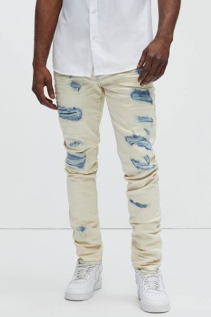 Blue Wash Fashion Nova Mansur Destroyed Skinny Men Jeans USA | 785029KUX