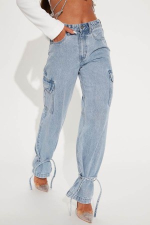 Blue Wash Fashion Nova Natural Attraction Cargo Women Jeans USA | 741659QGZ