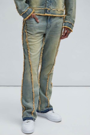 Blue Wash Fashion Nova Nazca Frayed Stacked Slim Flare Men Jeans USA | 420396UFC