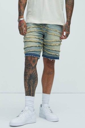 Blue Wash Fashion Nova Nice Try Frayed Denim Men Shorts USA | 063219KBM