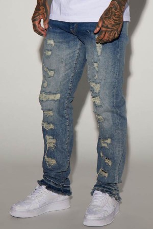 Blue Wash Fashion Nova Repair Me Distressed Straight Men Jeans USA | 185294BHS