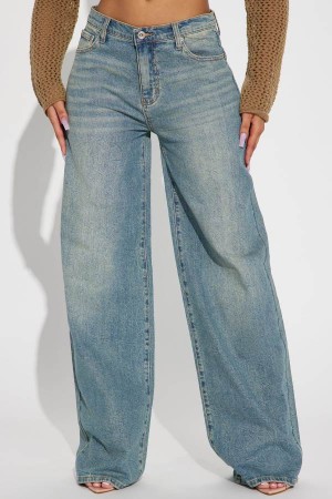 Blue Wash Fashion Nova Shock And Awe Vintage Tinted Baggy Women Jeans USA | 869405MLW