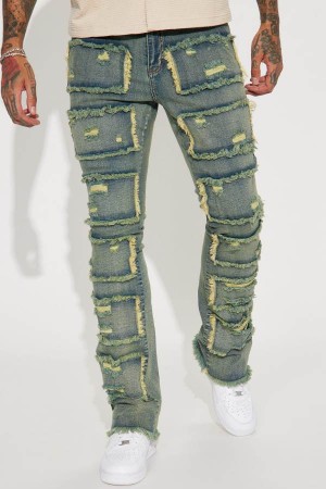 Blue Wash Fashion Nova Shredded Stacked Skinny Flared Men Jeans USA | 912863PLD