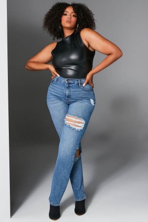 Blue Wash Fashion Nova Tall Hometown Cutie Destroyed Mom Women Jeans USA | 385602UOE