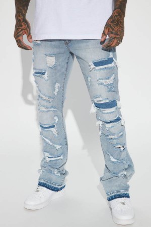 Blue Wash Fashion Nova Through It Ripped Skinny Flared Men Jeans USA | 810972MTY