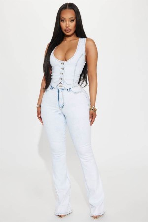 Blue Wash Fashion Nova Walk The Walk High Rise Flare Women Jeans USA | 537804ICV