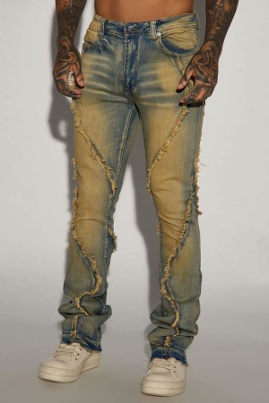 Blue Wash Fashion Nova Want To Fray Stacked Skinny Flare Men Jeans USA | 903647RCF