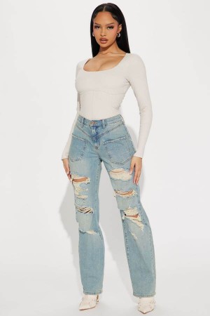 Blue Wash Fashion Nova What I Said Straight Leg Women Jeans USA | 923761RDU