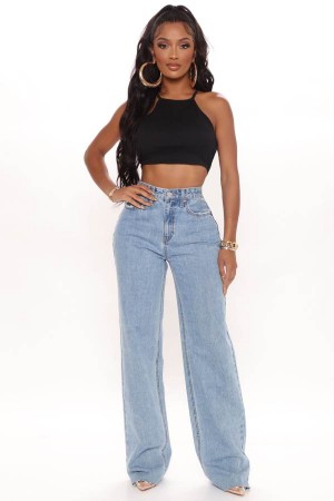 Blue Wash Fashion Nova Winona 90's Wide Leg Women Jeans USA | 796320FET