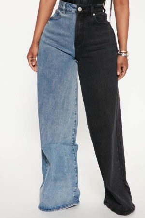 Blue / Black Fashion Nova Gemini Two Tone Baggy Women Jeans USA | 716543DQS