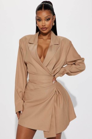 Brown Fashion Nova About The Business Blazer Mini Women Dress USA | 724580MZN