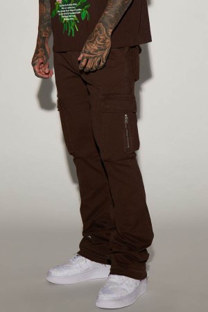 Brown Fashion Nova Affection Stacked Skinny Flare Cargo Men Pants USA | 351804EKZ