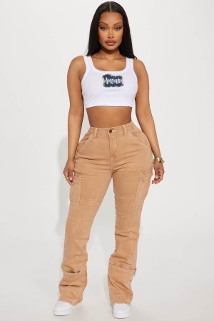 Brown Fashion Nova Alternate Universe Stretch Cargo Women Jeans USA | 376928BKV