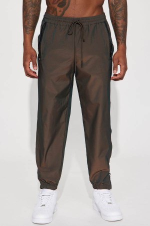 Brown Fashion Nova Cya Later Iridescent Nylon Men Pants USA | 061279XPI