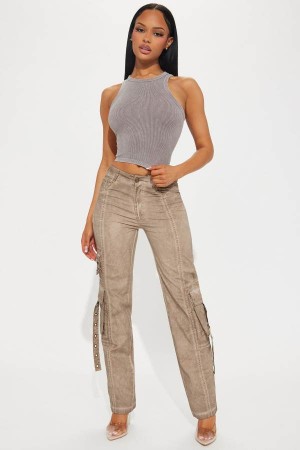 Brown Fashion Nova Don't Look Back Washed Cargo Women Pants USA | 853961MCN