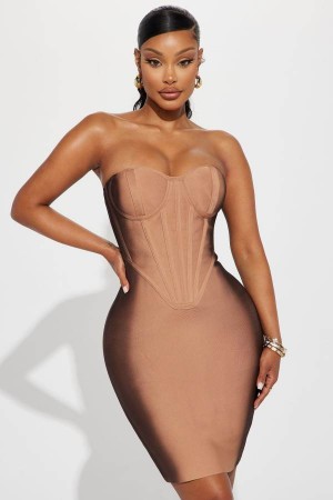 Brown Fashion Nova Fade Away Bandage Mini Women Dress USA | 821763EHO