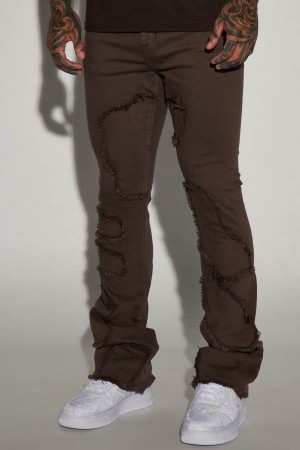 Brown Fashion Nova Fray Paneled Stacked Skinny Flared Men Pants USA | 430927VWZ