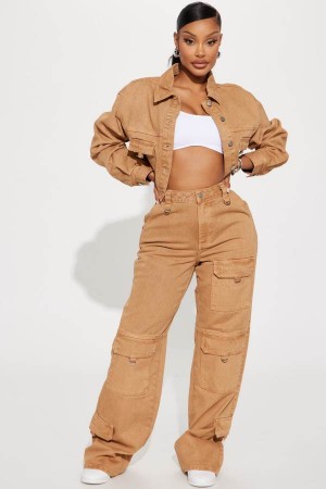 Brown Fashion Nova Get Lucky Non Stretch Cargo Women Jeans USA | 406572IDP