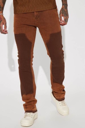 Brown Fashion Nova Hardwear Stacked Skinny Flare Men Jeans USA | 207863CTA