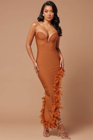 Brown Fashion Nova Jacqueline Bandage Maxi Women Dress USA | 917208QDS