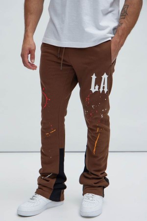 Brown Fashion Nova LA Scrap Art Men Sweatpants USA | 483517QKD