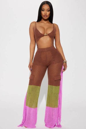 Brown Fashion Nova Linked Up Sweater Pant Set Women Pants USA | 078325TBJ