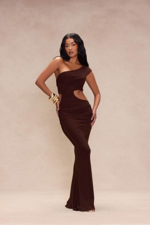 Brown Fashion Nova Naya Cut Out Maxi Women Dress USA | 360721SIW