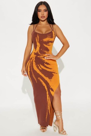 Brown Fashion Nova Nicole Tie Dye Sweater Maxi Women Dress USA | 980621ULO