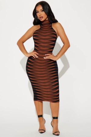 Brown Fashion Nova Nikkie Knit Midi Women Dress USA | 294810YWG