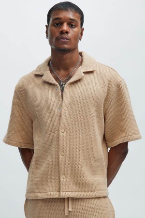 Brown Fashion Nova Otis Men Shirts USA | 740693CIE