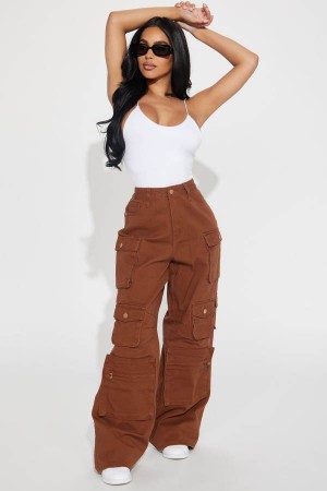 Brown Fashion Nova Petite Lily High Rise Cargo Women Jeans USA | 194607WTG