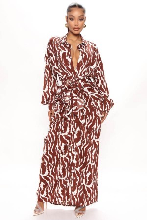 Brown Fashion Nova Safari Vibes Maxi Women Dress USA | 860397GAS