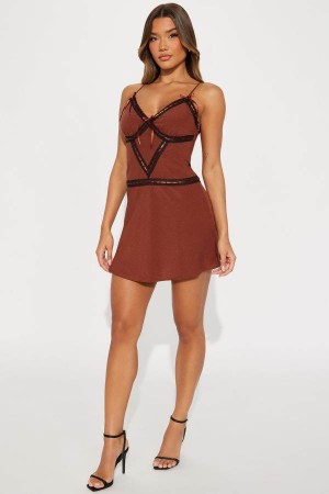 Brown Fashion Nova Saidy Mini Women Dress USA | 869241FUL