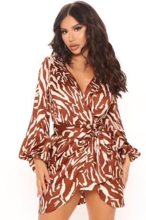 Brown Fashion Nova She's An Animal Mini Women Dress USA | 067351TBC