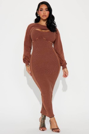 Brown Fashion Nova Stephanie 2 Piece Set Women Dress USA | 061234YQN