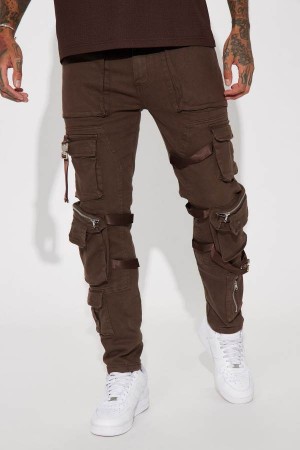 Brown Fashion Nova Strap It Up Cargo Straight Men Jeans USA | 169258ZAB