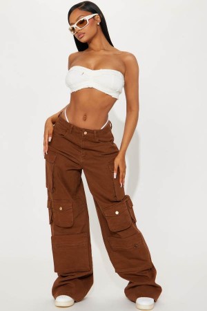 Brown Fashion Nova Tall Lily High Rise Cargo Women Jeans USA | 473521OVL