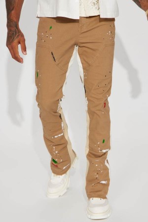 Brown / Multicolor Fashion Nova Both Ways Slim Stacked Flared Men Pants USA | 180495HOX