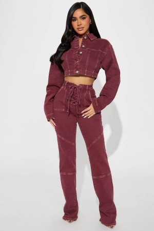 Burgundy Fashion Nova Bordeaux Lace Up Bootcut Women Jeans USA | 965208NWO