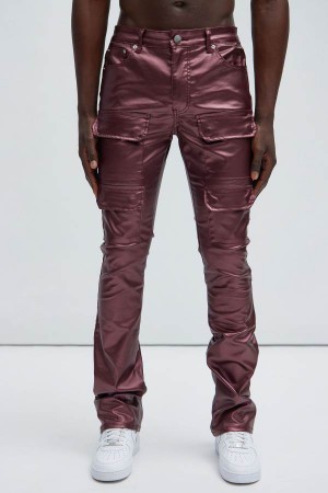 Burgundy Fashion Nova Came To Party Cargo Flare Waxed Men Pants USA | 367401DBM