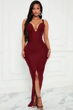 Burgundy Fashion Nova On Scene Maxi Women Dress USA | 210654OKS