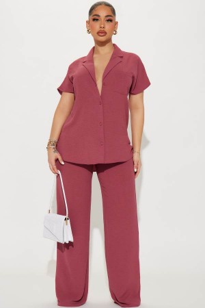 Burgundy Fashion Nova Roxanne Pant Set Women Pants USA | 618239KZV