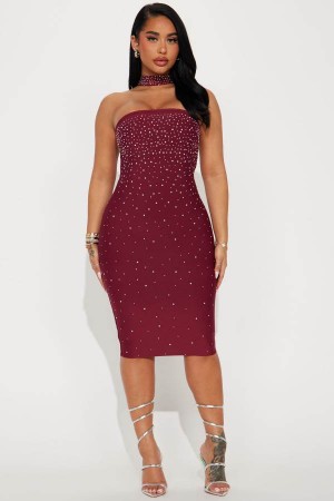 Burgundy Fashion Nova Shine Bright Bandage Mini Women Dress USA | 849276JTC